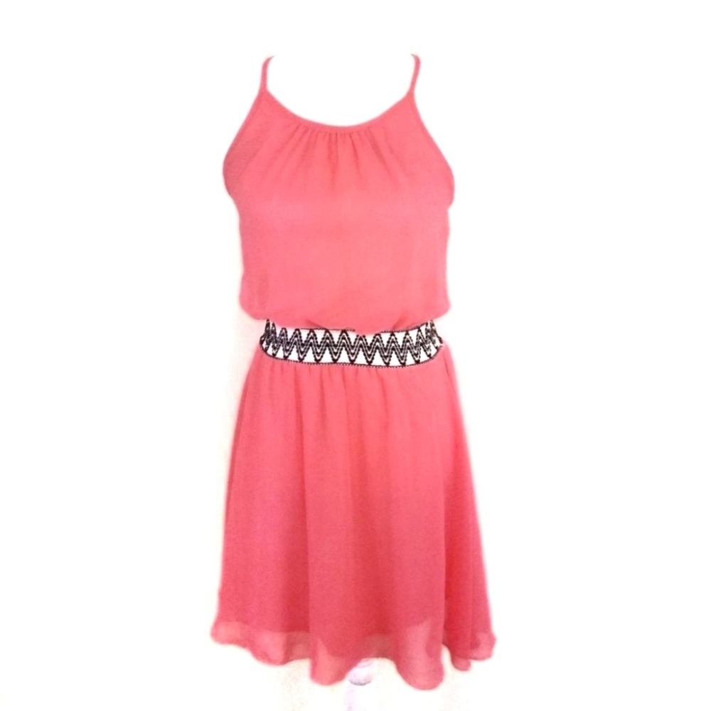 Style Rack Coral Boho Cinched Waist Flowey Dress M